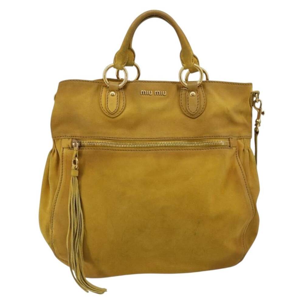 Miu Miu Suede Handbag Yellow Gold